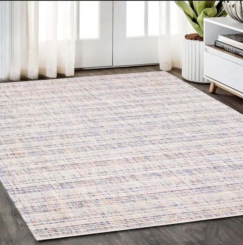 Ivory Blue And Yellow Striped Hand Tufted Area Rug Photo 1