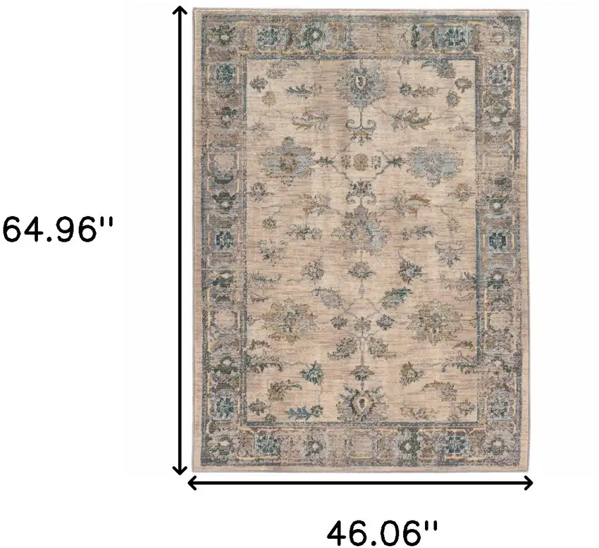 Ivory Blue Gold And Grey Oriental Power Loom Stain Resistant Area Rug Photo 6