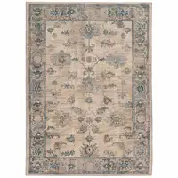 Photo of Ivory Blue Gold And Grey Oriental Power Loom Stain Resistant Area Rug