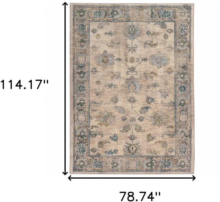 Ivory Blue Gold And Grey Oriental Power Loom Stain Resistant Area Rug Photo 5