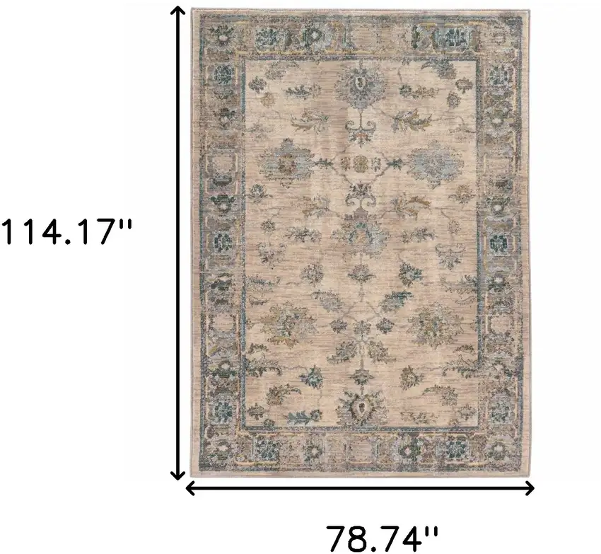 Ivory Blue Gold And Grey Oriental Power Loom Stain Resistant Area Rug Photo 6