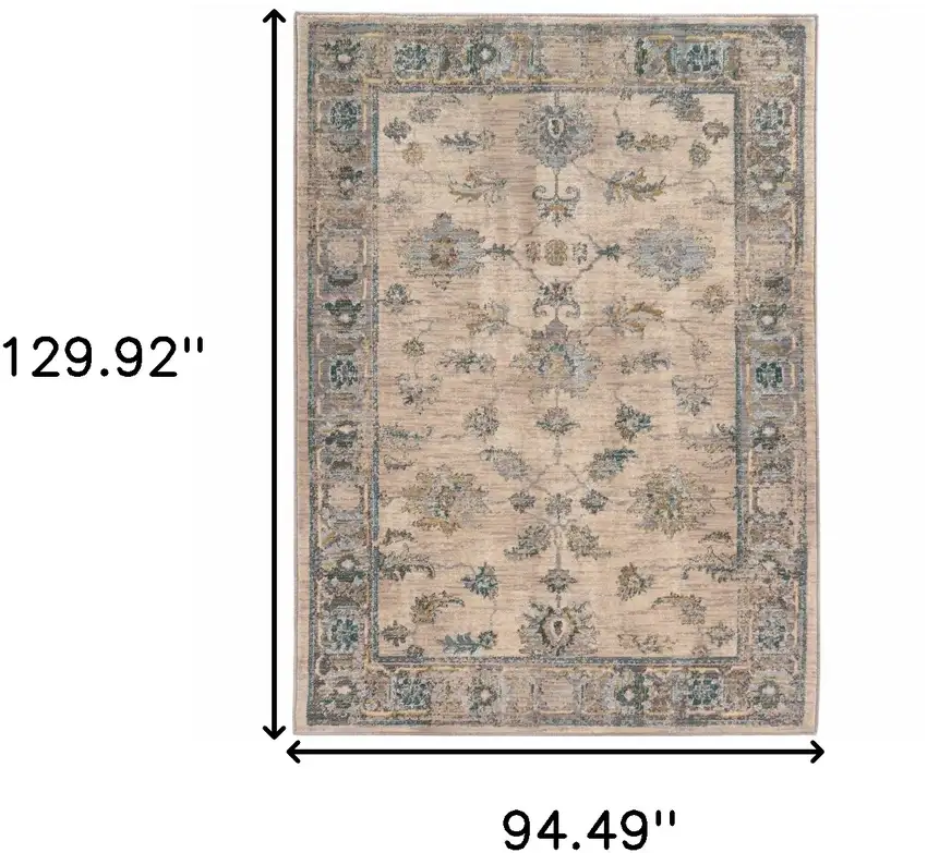 Ivory Blue Gold And Grey Oriental Power Loom Stain Resistant Area Rug Photo 6
