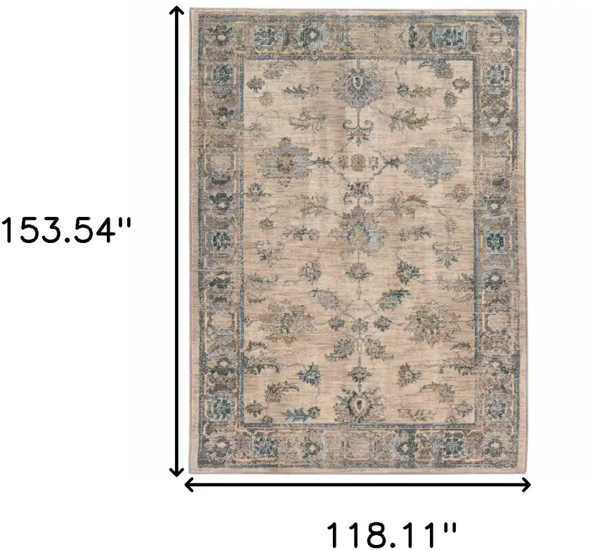 Ivory Blue Gold And Grey Oriental Power Loom Stain Resistant Area Rug Photo 6