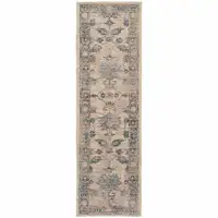 Photo of Ivory Blue Gold And Grey Oriental Power Loom Stain Resistant Runner Rug