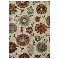 Photo of Ivory Blue Gold Green Orange Rust And Teal Floral Power Loom Stain Resistant Area Rug