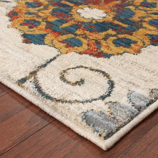 Ivory Blue Gold Green Orange Rust And Teal Floral Power Loom Stain Resistant Area Rug Photo 3