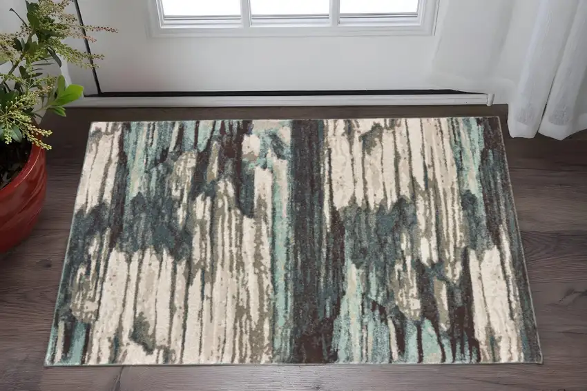 Ivory Blue Gray Abstract Layers Indoor Accent Rug Photo 1