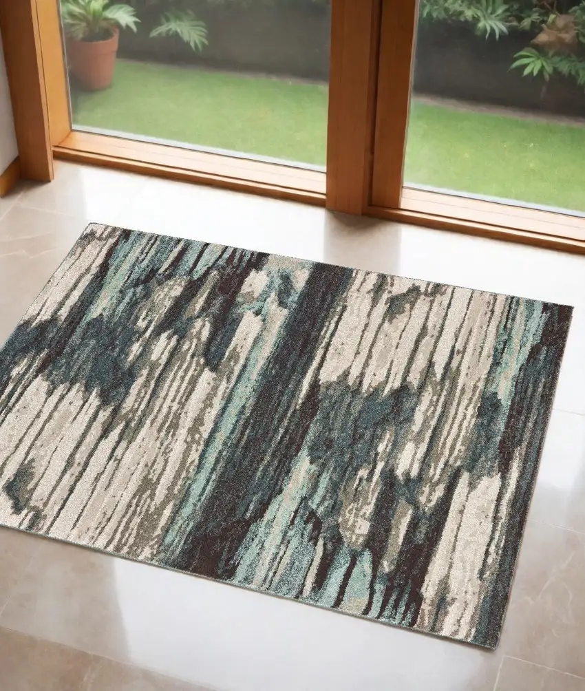 Ivory Blue Gray Abstract Layers Indoor Accent Rug Photo 1