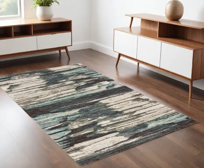 Ivory Blue Gray Abstract Layers Indoor Area Rug Photo 1