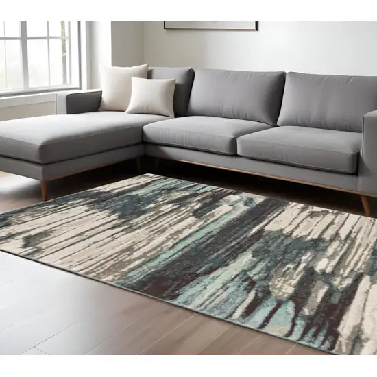 Ivory Blue And Gray Abstract Area Rug Photo 1