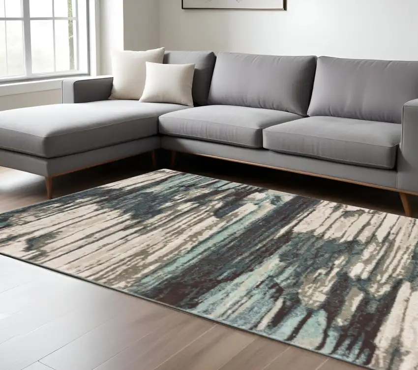 Ivory Blue And Gray Abstract Area Rug Photo 1