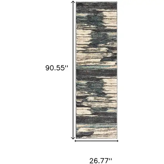 8' Blue And Ivory Runner Rug Photo 3