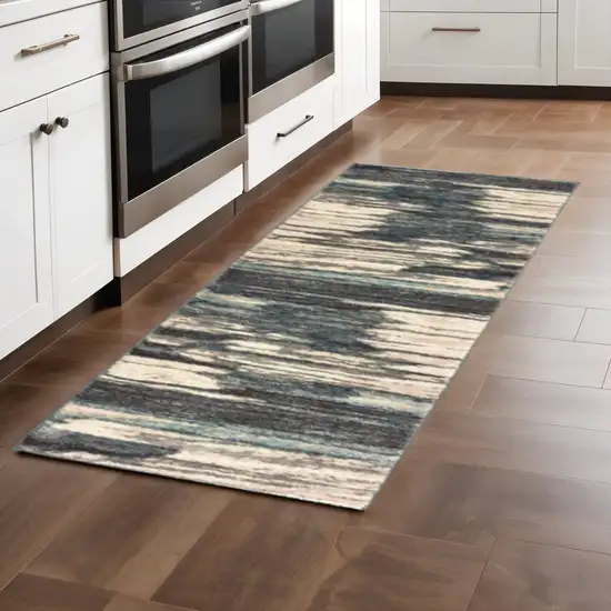 8' Blue And Ivory Runner Rug Photo 1