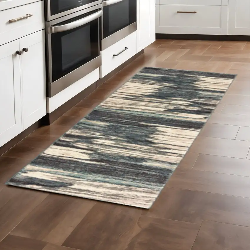 8' Blue And Ivory Runner Rug Photo 1