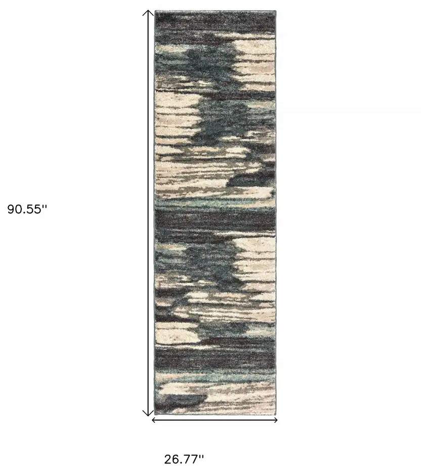 8' Ivory Blue Gray Abstract Layers Indoor Runner Rug Photo 7