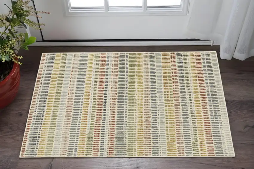 Ivory Blue Green Red And Gold Geometric Power Loom Stain Resistant Area Rug Photo 1