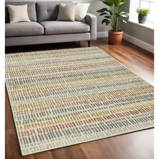 Ivory Blue Green Red And Gold Geometric Power Loom Stain Resistant Area Rug Photo 1