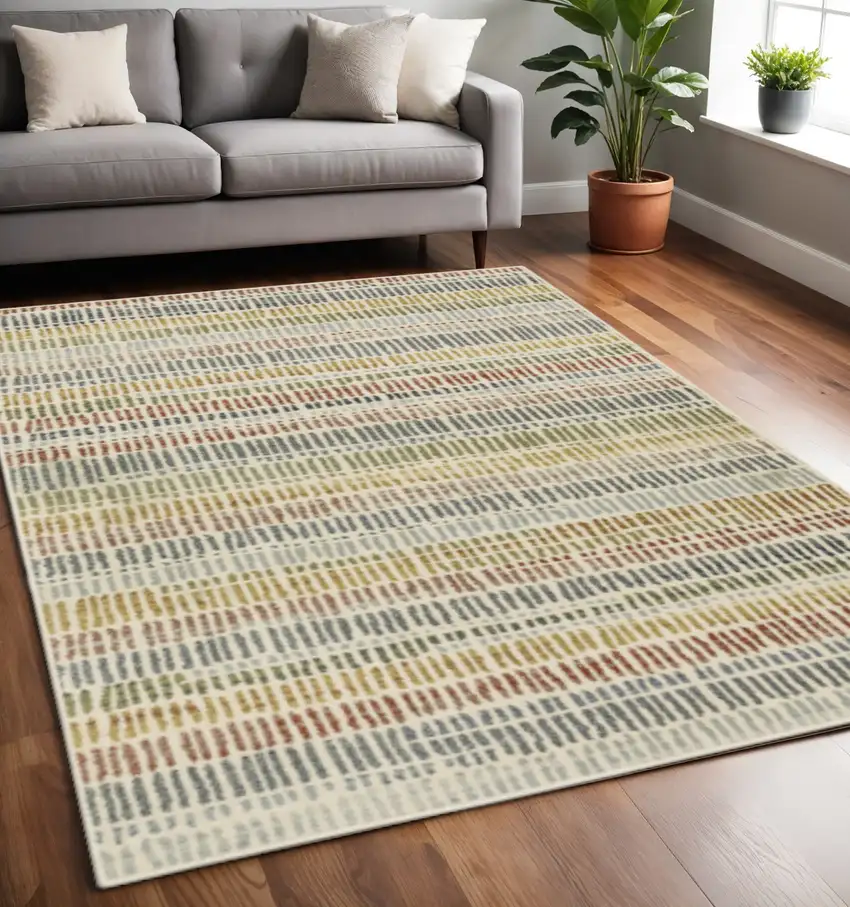 Ivory Blue Green Red And Gold Geometric Power Loom Stain Resistant Area Rug Photo 1