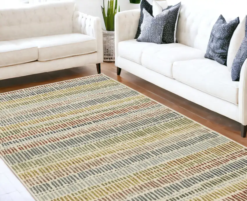 Ivory Blue Green Red And Gold Geometric Power Loom Stain Resistant Area Rug Photo 2