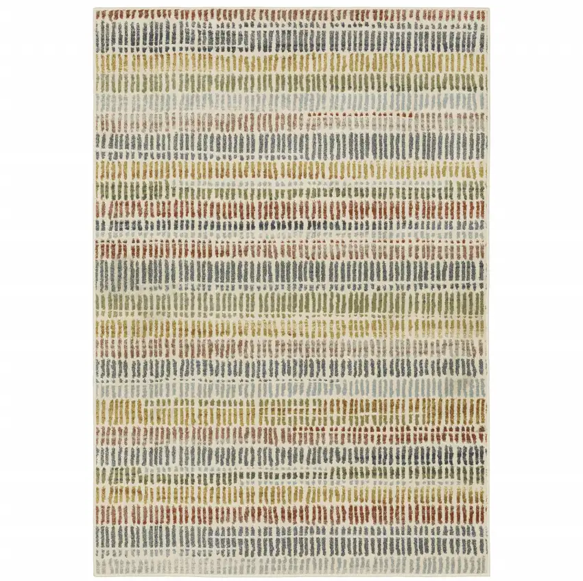 Ivory Blue Green Red And Gold Geometric Power Loom Stain Resistant Area Rug Photo 1