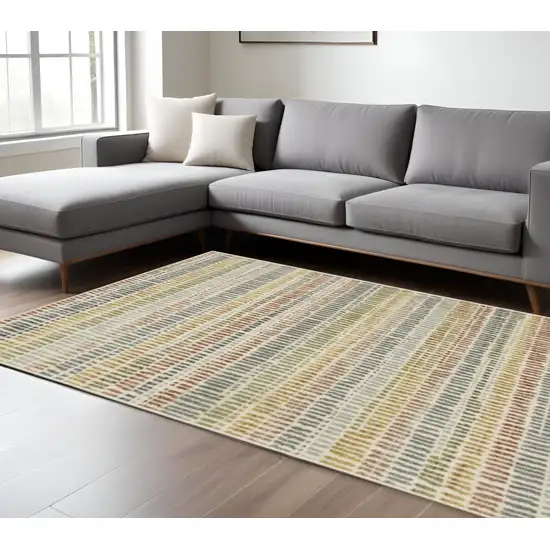Ivory Blue Green Red And Gold Geometric Power Loom Stain Resistant Area Rug Photo 1