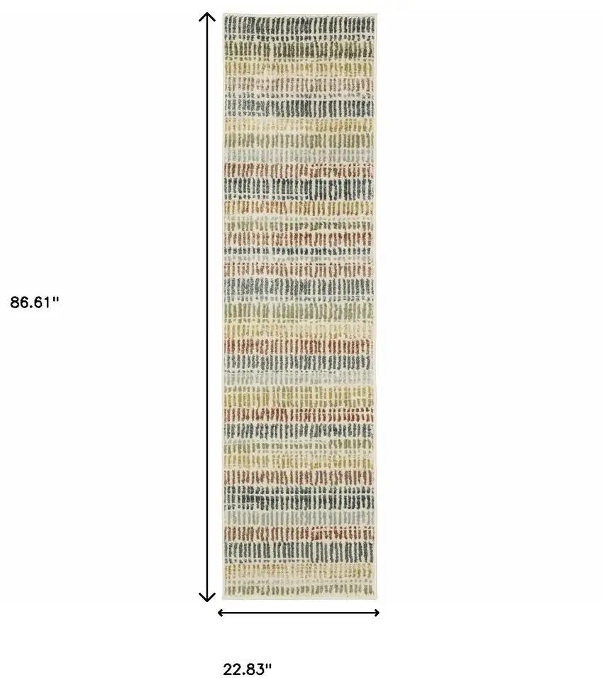 Ivory Blue Green Red And Gold Geometric Power Loom Stain Resistant Runner Rug Photo 8