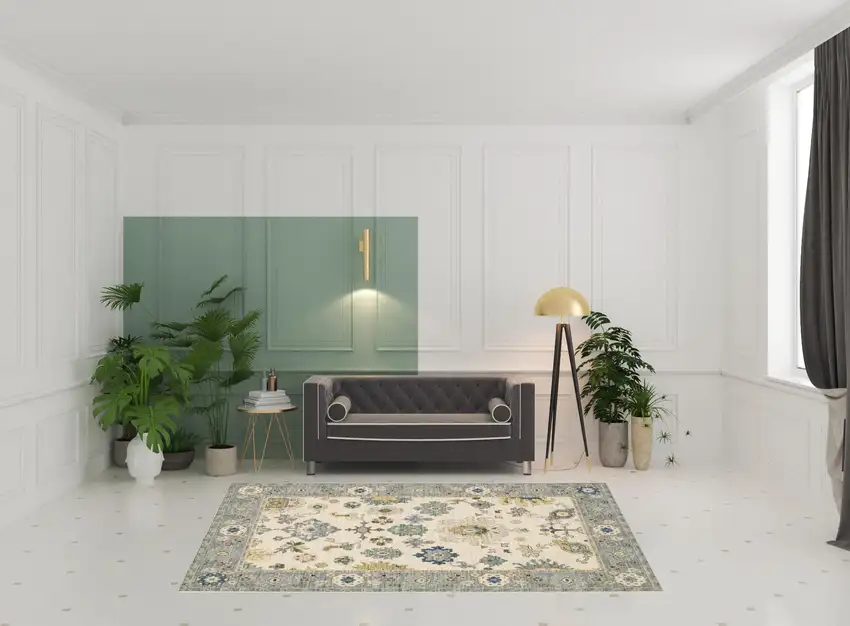 Ivory Blue Grey Teal Gold Green And Rust Oriental Power Loom Stain Resistant Area Rug With Fringe Photo 3