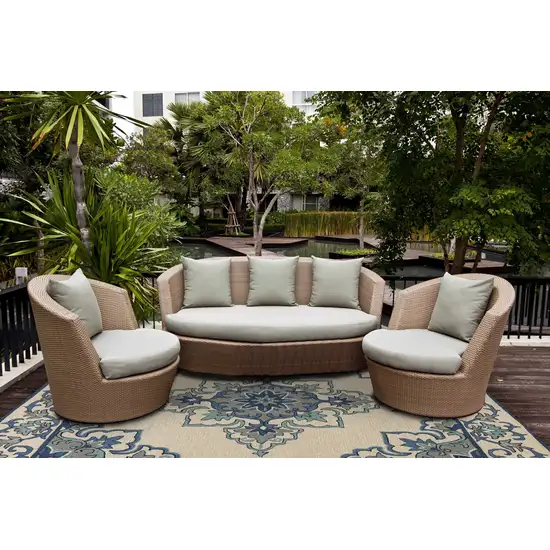 Ivory Blue Hand Hooked UV Treated Floral Medallion Indoor Outdoor Area Rug Photo 4