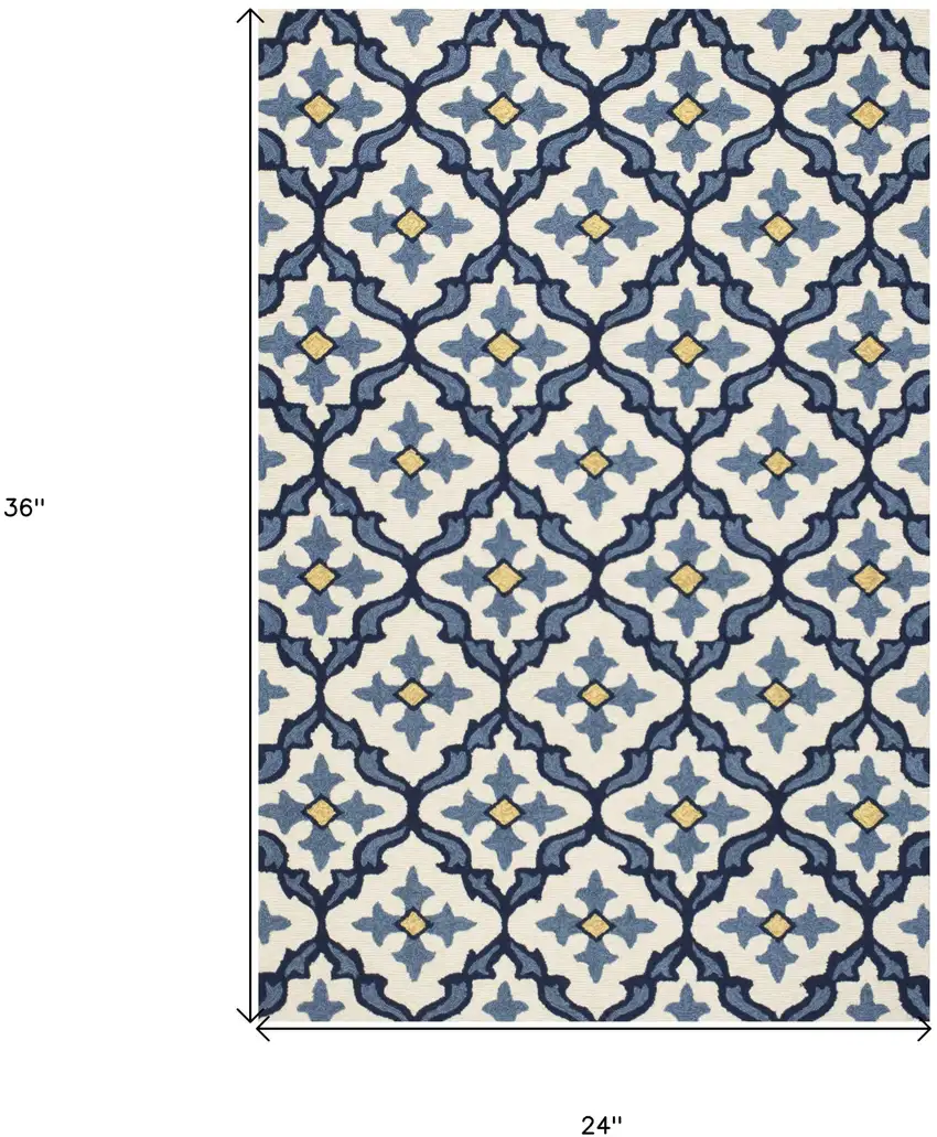Ivory and Blue Moroccan Handmade Indoor Outdoor Area Rug Photo 3