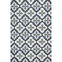 Photo of Ivory Blue Hand Hooked UV Treated Quatrefoil Indoor Outdoor Area Rug