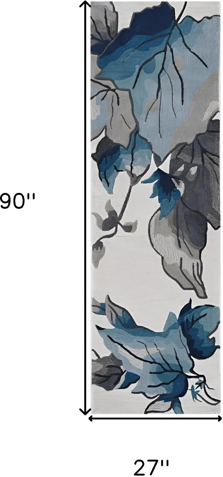 Ivory Blue Hand Tufted Oversized Floral Indoor Runner Rug Photo 4