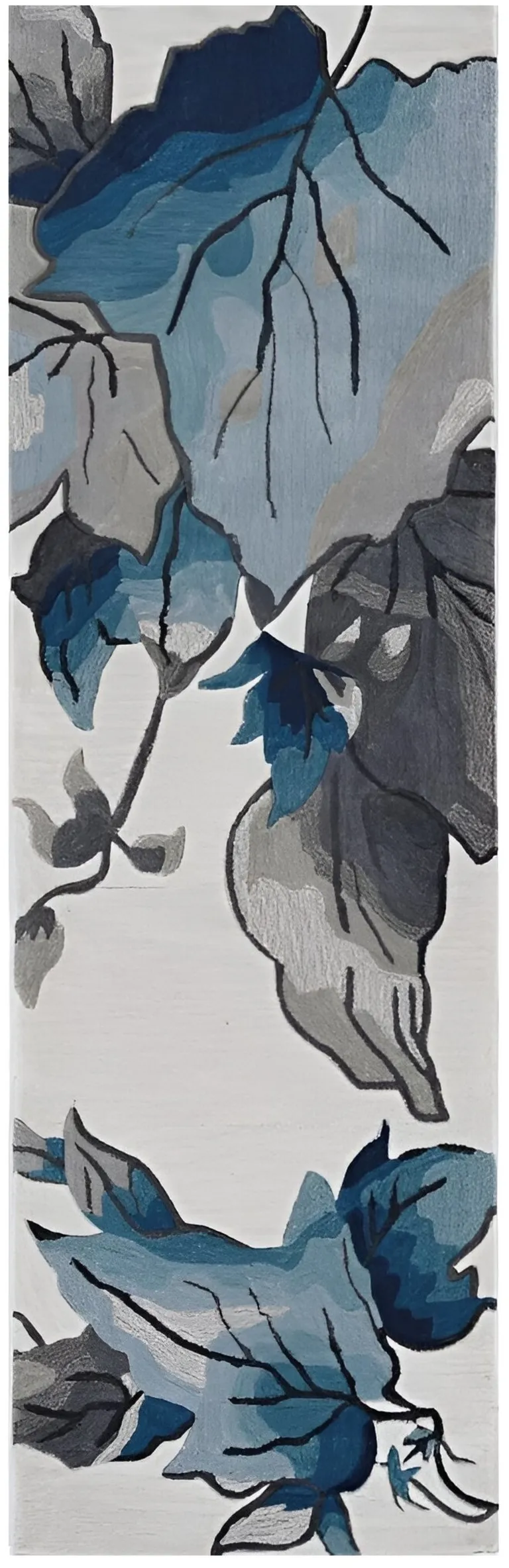 Ivory Blue Hand Tufted Oversized Floral Indoor Runner Rug Photo 3