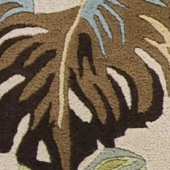 Ivory And Blue Wool Botanical Leaves Hand Tufted Area Rug Photo 8