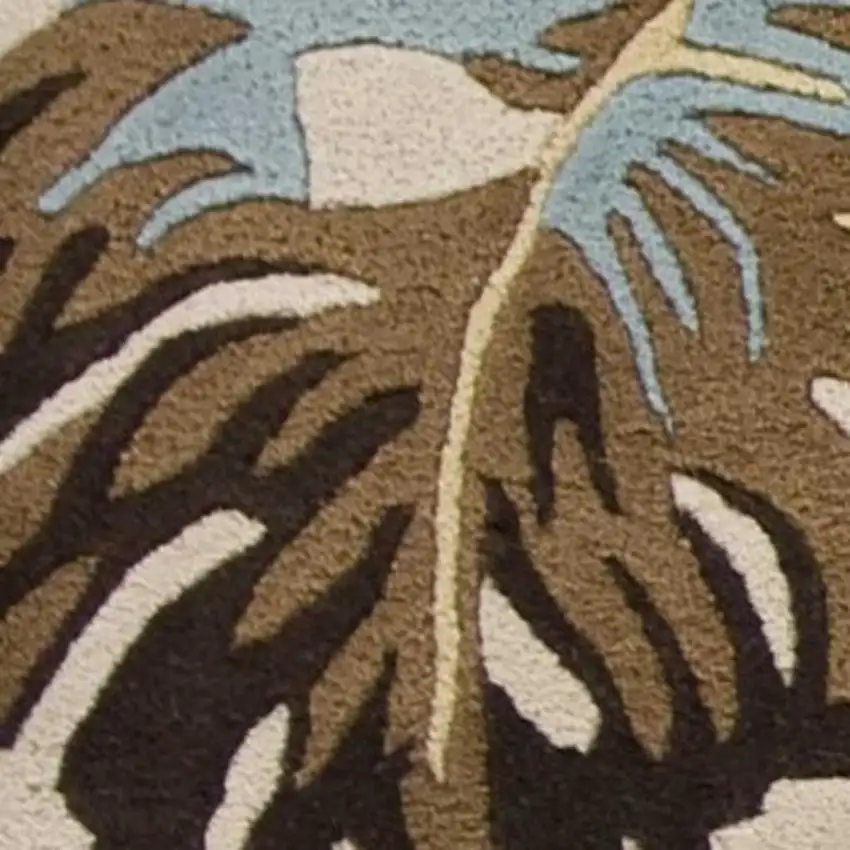 Ivory And Blue Wool Botanical Leaves Hand Tufted Area Rug Photo 9