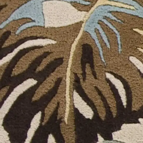 Ivory And Blue Wool Botanical Leaves Hand Tufted Area Rug Photo 5