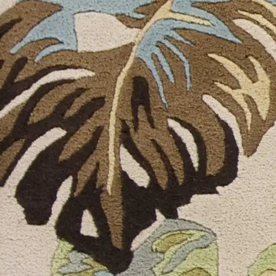 Ivory And Blue Wool Botanical Leaves Hand Tufted Area Rug Photo 6