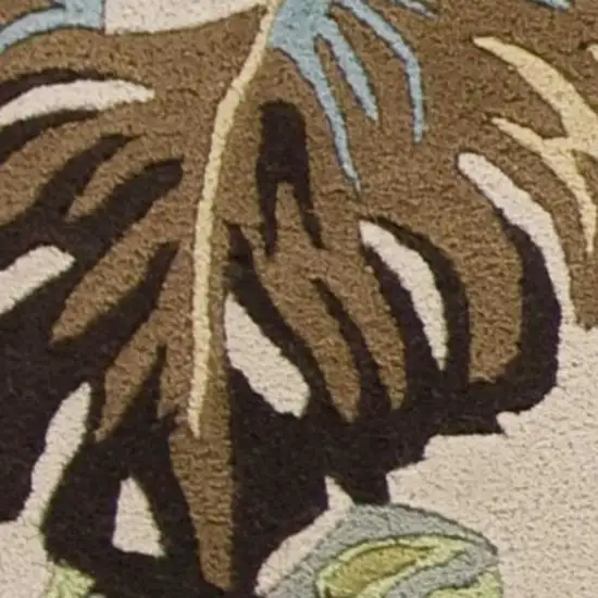 Ivory And Blue Wool Botanical Leaves Hand Tufted Area Rug Photo 8