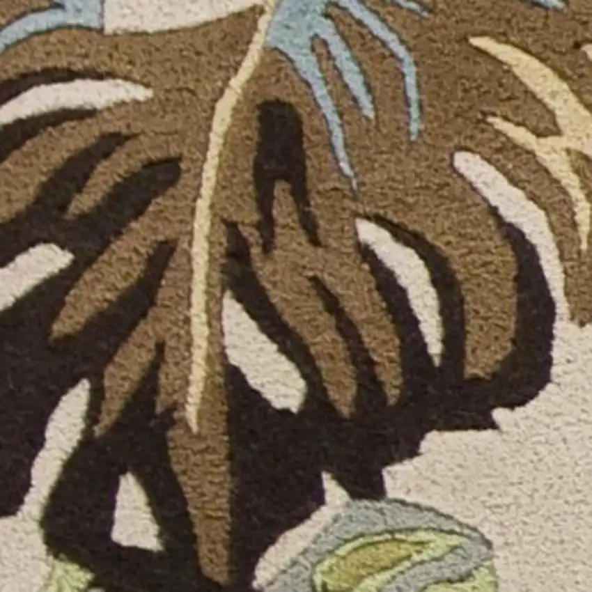 Ivory And Blue Wool Botanical Leaves Hand Tufted Area Rug Photo 8