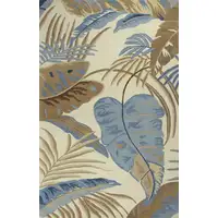 Photo of Ivory Blue Hand Tufted Tropical Leaves Indoor Area Rug