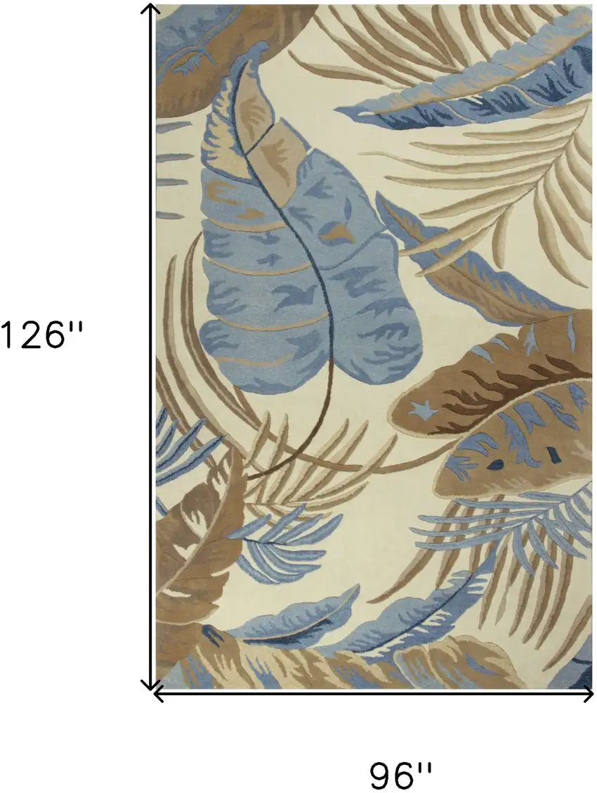 Ivory and Blue Wool Tropical Botanical Hand Tufted Area Rug Photo 7
