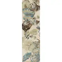 Photo of Ivory Blue Hand Tufted Tropical Leaves Indoor Runner Rug