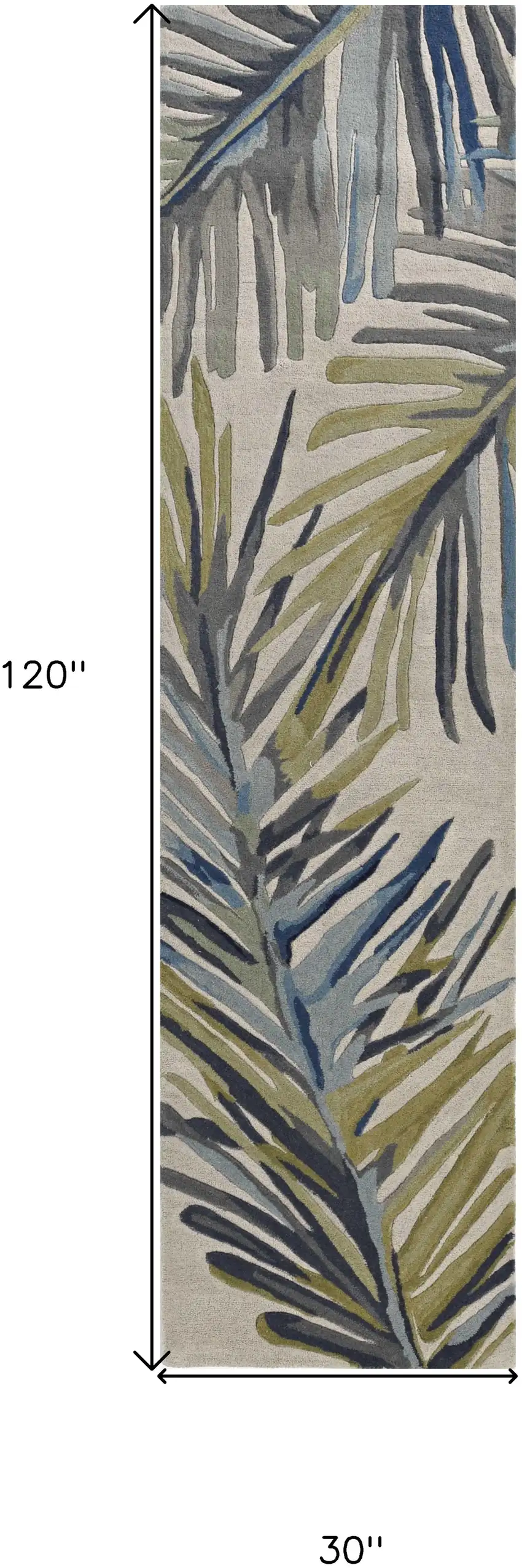 10' Ivory Blue Hand Tufted Tropical Palms Indoor Runner Rug Photo 3