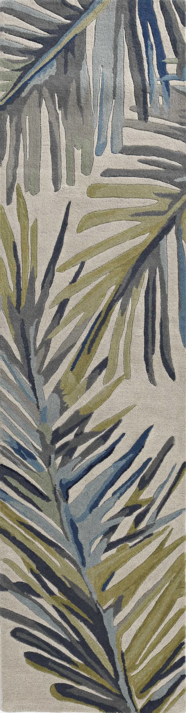 Ivory Blue Hand Tufted Tropical Palms Indoor Runner Rug Photo 2