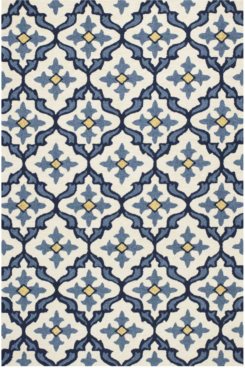 8'X10' Ivory Blue Hand Woven Uv Treated Quatrefoil Indoor Outdoor Area Rug Photo 1