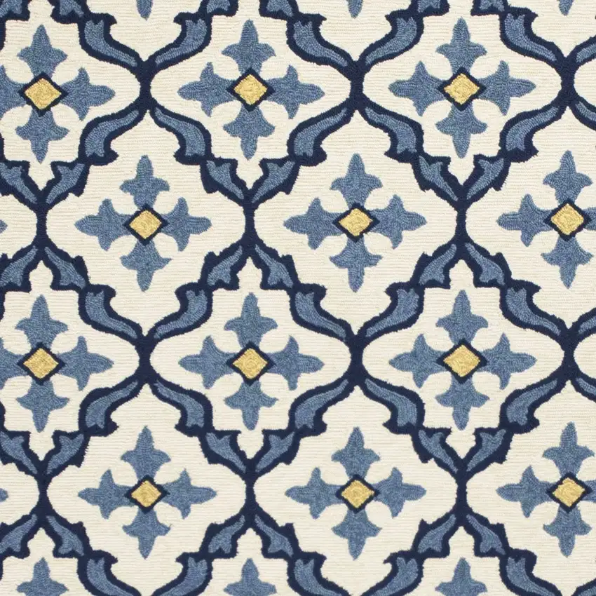 8'X10' Ivory Blue Hand Woven Uv Treated Quatrefoil Indoor Outdoor Area Rug Photo 4