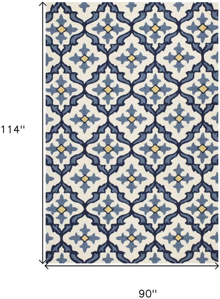 8'X10' Ivory Blue Hand Woven Uv Treated Quatrefoil Indoor Outdoor Area Rug Photo 3
