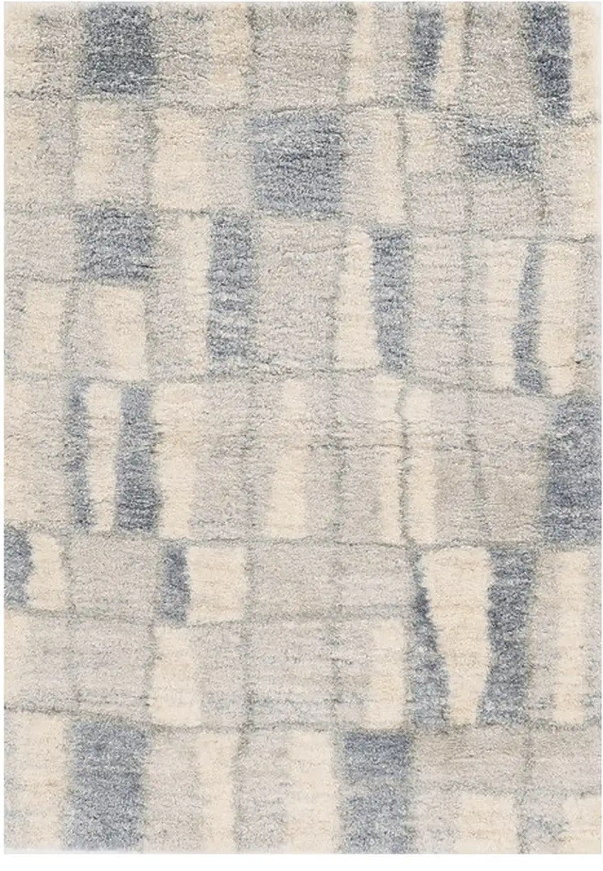 4'X6' Ivory Blue Machine Woven Abstract Blocks Indoor Area Rug Photo 2