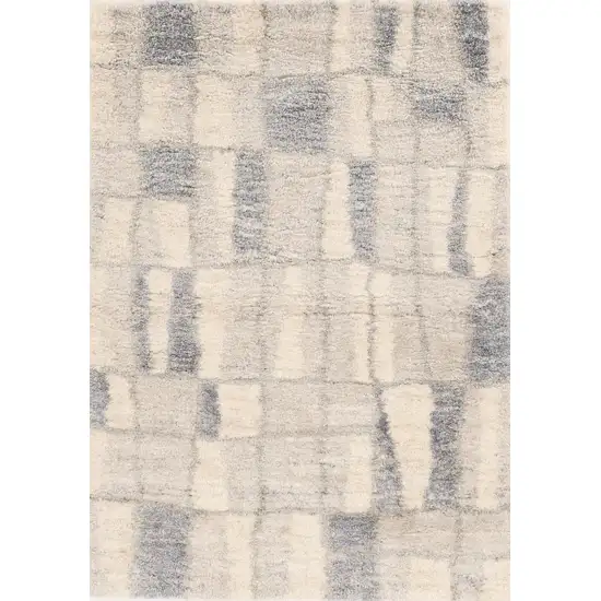 Ivory And Blue Abstract Geometric Distressed Area Rug Photo 2