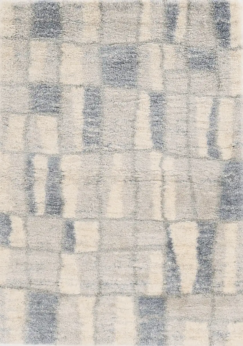 4'X6' Ivory Blue Machine Woven Abstract Blocks Indoor Area Rug Photo 4