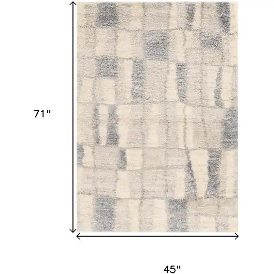 Ivory And Blue Abstract Geometric Distressed Area Rug Photo 3